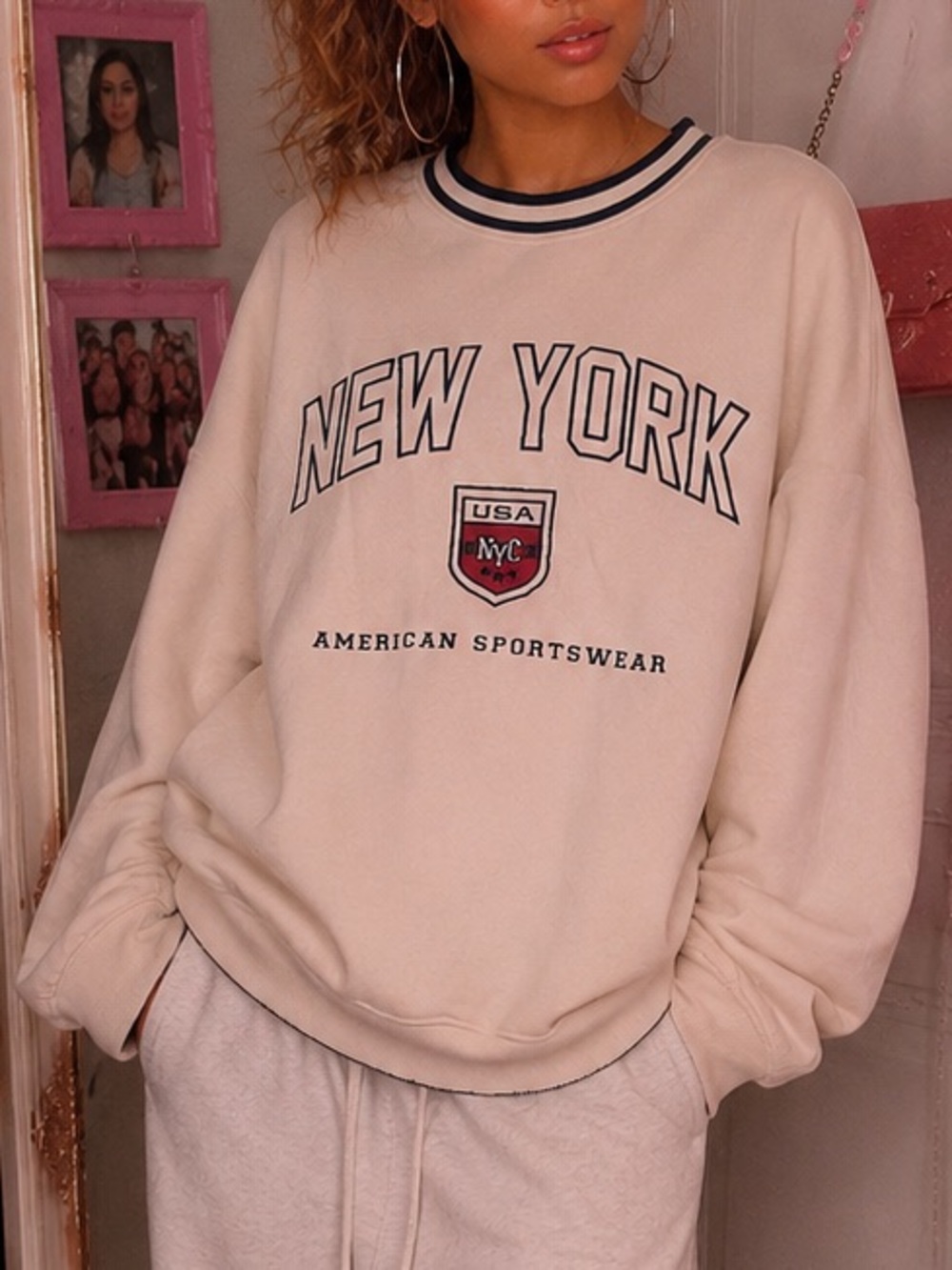 NEW YORK Cream Graphic Oversized Sweatshirt